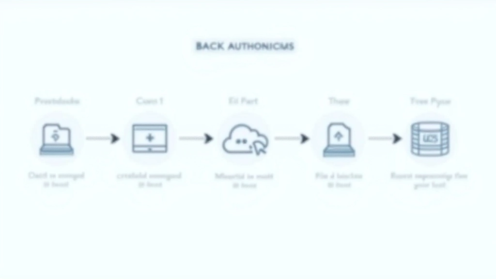 Diagrama visual mostrando os cinco passos do backup automático em sequência com ícones e setas conectando cada etapa